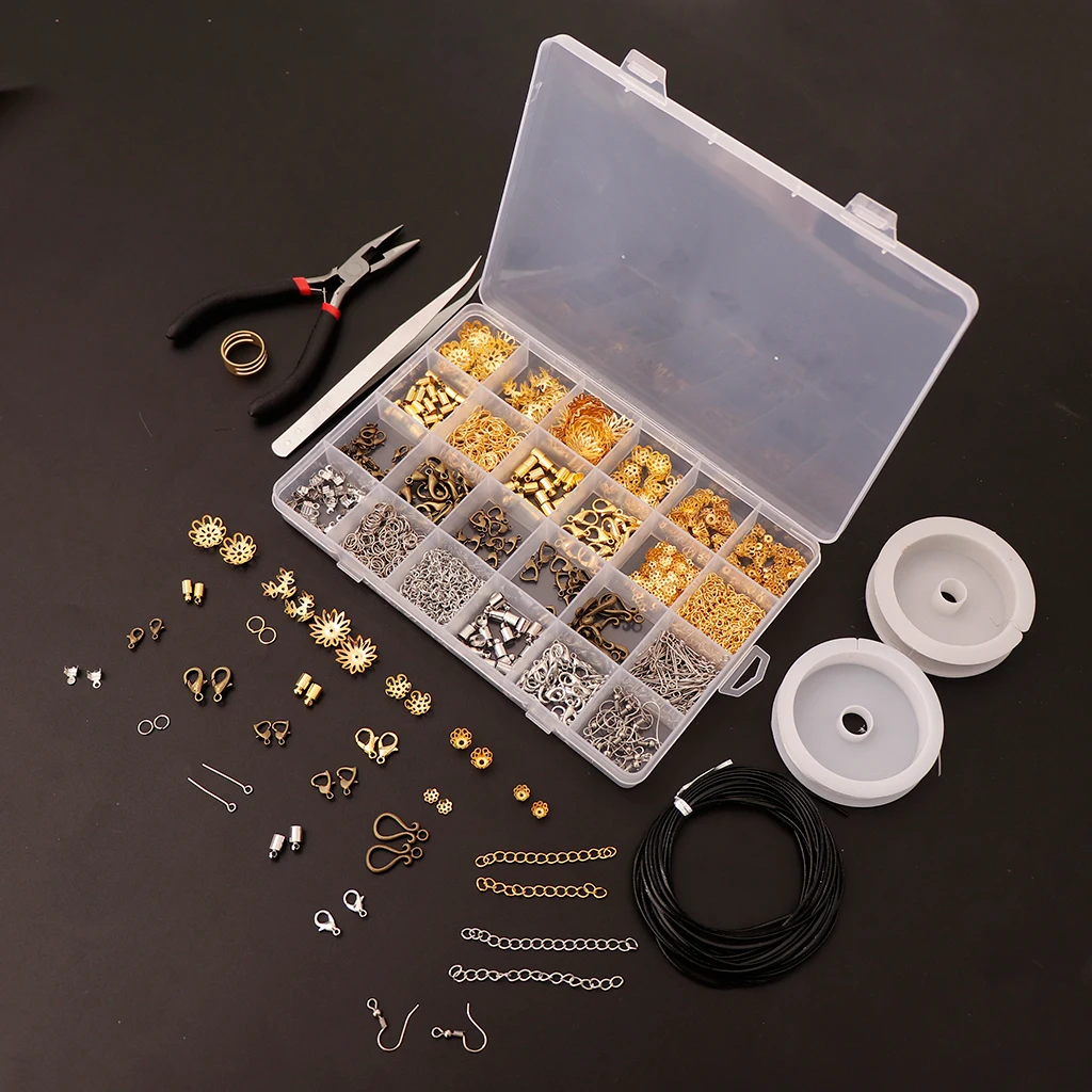 Jewelry Making Kit - 3 Colors, 24 Different Style 1200pcs Jewelry Findings 6 Jewelry Making Tools Kit Jewelry Making Supplies