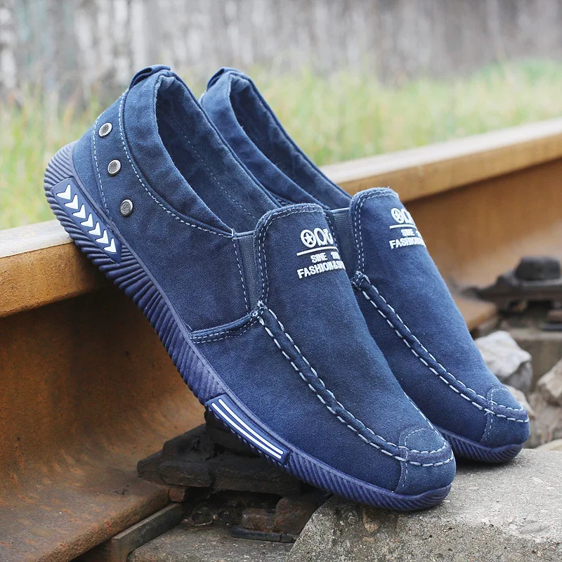 Мужские кроссовки; Мужская джинсовая парусиновая обувь на плоской подошве; Летняя обувь; дышащая повседневная обувь; лоферы; chaussure homme; размеры 38-45 - Цвет: A05 blue