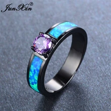 JUNXIN Estilo Europeo Pequeña Ronda Amethyst Púrpura Anillo de la Vendimia Negro Anillo de Ópalo de Fuego Azul Anillos de Bodas de oro Para Los Hombres Y mujeres
