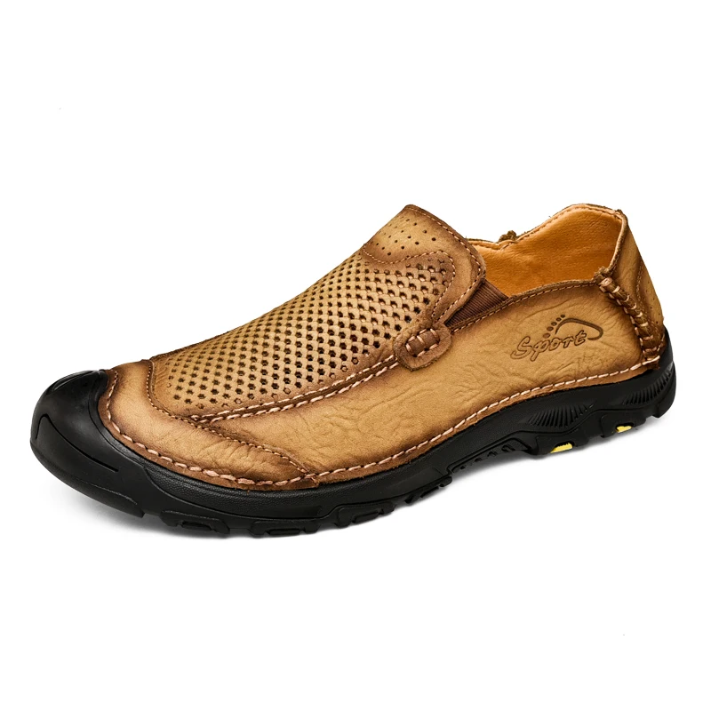 

New Genuine leather Men Casual Shoes Fashion Leather Shoes For Men Summer breathable Flat Shoes