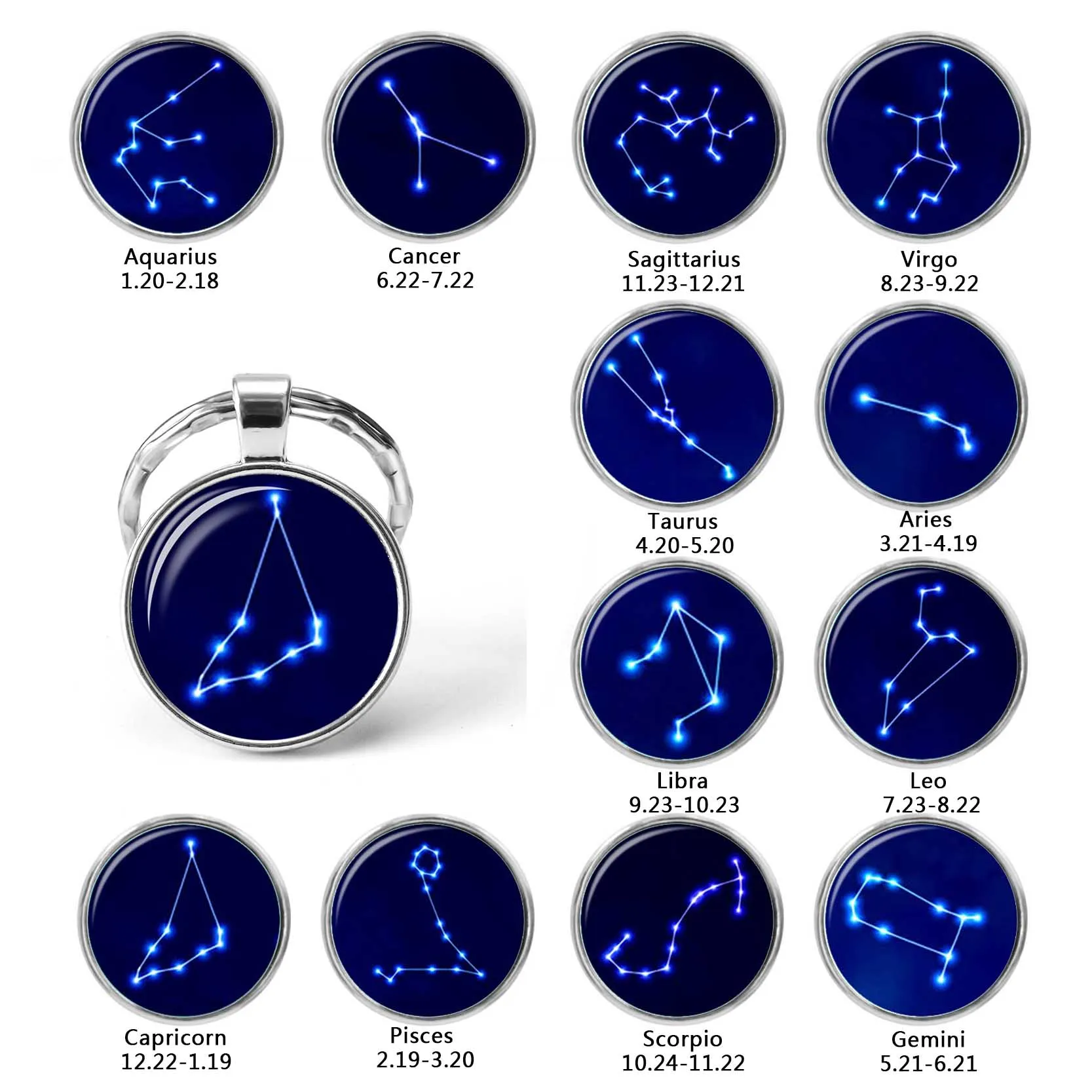 

Birthday Christmas Gift Cute Cartoon Pattern 12 Constellations Zodiac Signs Keychains Aries Gemini Round Key Chain Rings Jewelry