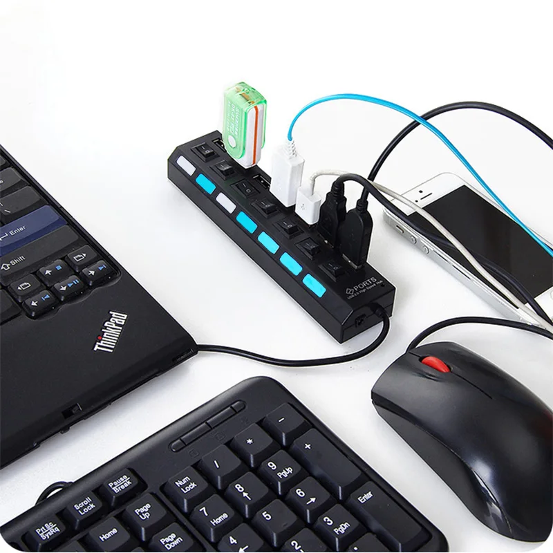 Мини концентратор USB 2 0 Разветвитель 4/7 порты с переключателем вкл/выкл поддержка