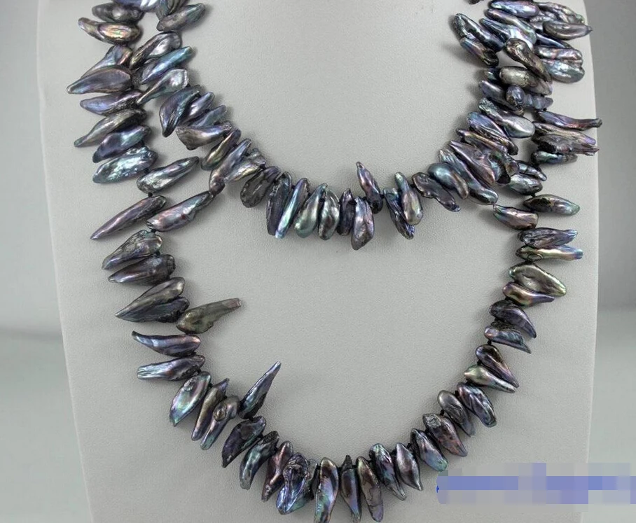 

FREE SHIPPING>>>@@ > N3803 Black keshi reborn pearl long necklace 35INCH 7x24mm No Metal "Handmade