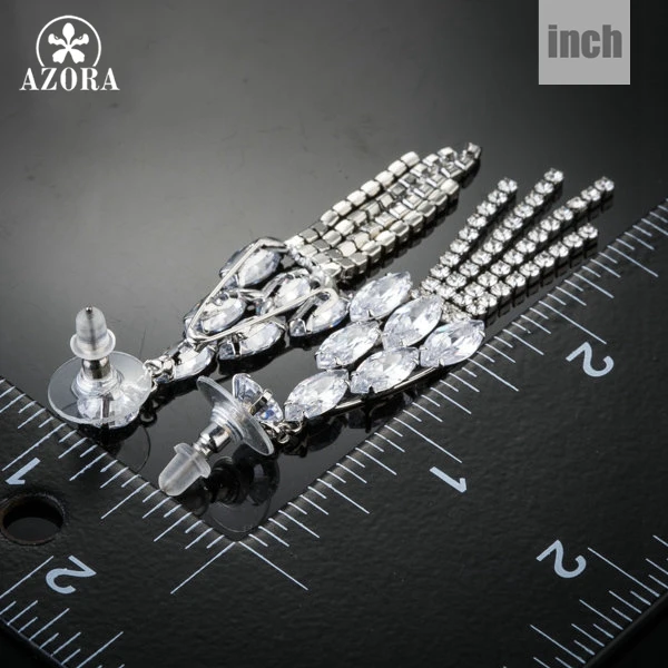 AZORA Sparkling Water Drop Clear AAA+ Cubic Zirconia Dangling Earrings TE0099