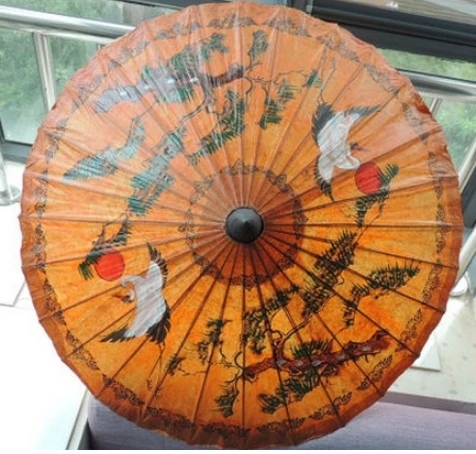 

68cm long Hand-made Thailand Style Oiled Paper Pine crane Umbrella painting Bamboo Wooden Handle Pine crane