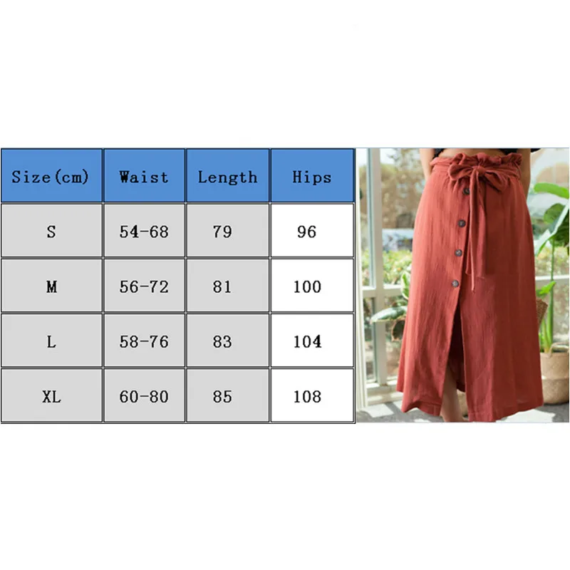 Женская длинная юбка летняя корейская модная юбка с высокой талией винтажная свободная Однотонная юбка на пуговицах женская повседневная одежда