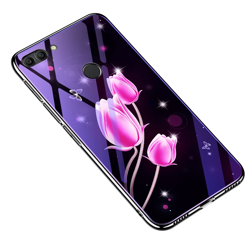 For Huawei Y9 2018 Case Flower Tempered Glass for Phone Full Protective Cover | Мобильные телефоны и аксессуары