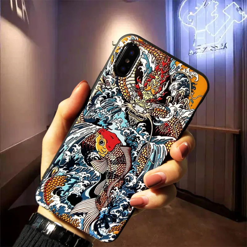 

3D paintings Phone Case For iphone 7 8 7 plus 8 plus Case Embossed Matte Retro Cover For iphone 6 6S Plus XS MAX XR 10 case