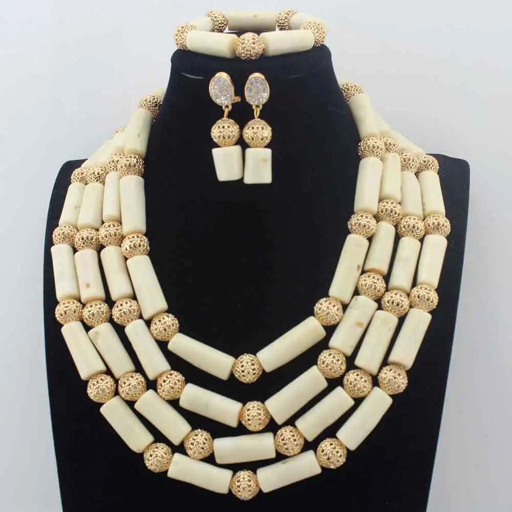 4Layer White Coral Beads Costume Necklace Traditional Nigerian Wedding African Coral