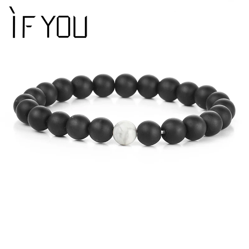 

IF ME Fashion DIY White Beads Charms Bracelets Black CZ Micro Inlay Lava Stone Bracelets for Men Women Elastic Jewelry
