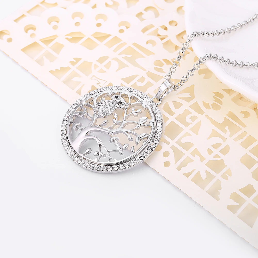Ожерелье «Древо жизни» для женщин, милое Кристальное круглое ожерелье с совой и подвесками, массивные ювелирные изделия, модные подарки для женщин, колье