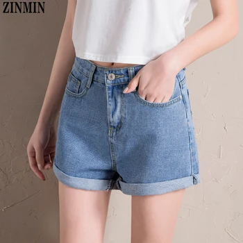 

ZINMIN Denim Shorts Female Short Jeans for Women 2019 Summer Ladies Pocket Modis Shorts Femme Mujer pantalones cortos mujer