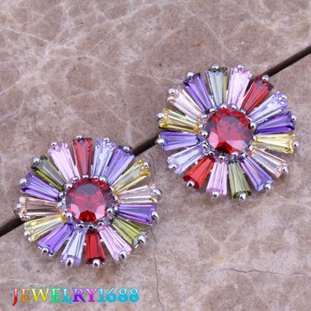 

Distinctive Big Multicolor Multigem Silver Plated Fashion Stud Earrings K288