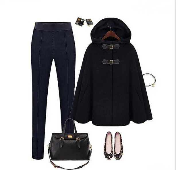 Европейская мода, Кашемировое шерстяное пальто, осенняя Женская куртка, зимнее пончо, плюс размер, женское Свободное пальто с капюшоном, плащ, пальто - Цвет: Black