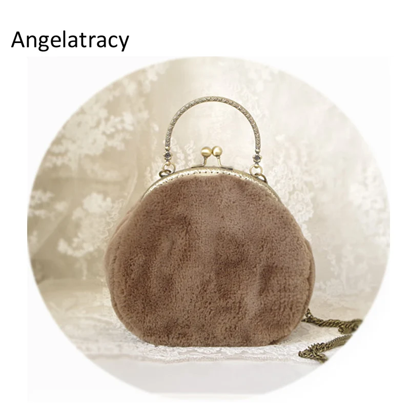 Angelatracy 2018 New Fluffy Women Mini Bags Coffee Handbag Faux Fur