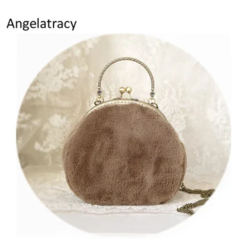 

Angelatracy 2018 New Fluffy Women Mini Bags Coffee Handbag Faux Fur Handbag Brown Fuzzy Fur Women Messenger Bags bolsa feminina