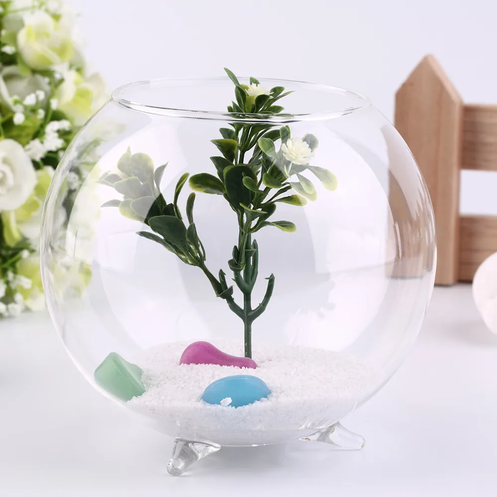 

Tripod Support Round Shape Glass Plant Flower Landscape Vase Container Transparent Hydroponic Vase Fish Tank Fishbowl Home Deco