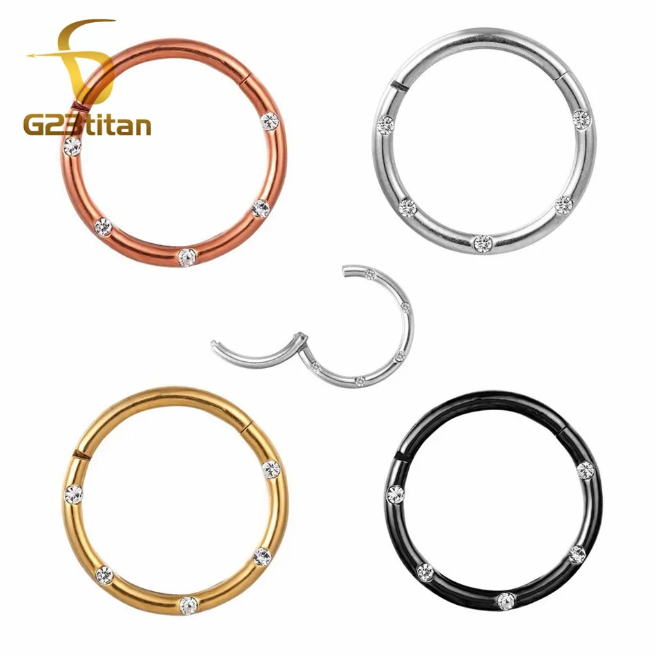 

16G Crystal G23 Titanium Earrings Ring on Boby Nose Lip Ear Piercing Rings Stud Punk Goth Hoop Segment Septum Body Jewellery