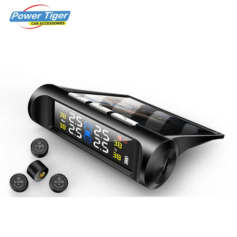 

Universal Solar TPMS Power Tire Pressure Monitoring System Color LCD Display With 4 External Sensors Auto Security Warning