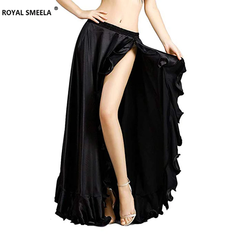 2019 new senior satin sexy belly dance performance costume split 5 colors belly dancing skirts for women