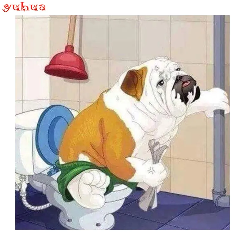 

5D DIY diamond embroidery dog on toilet diamond painting Cross Stitch full square Rhinestone mosaic home decoration gift #