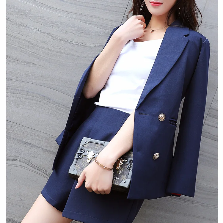

Set women's double-breasted suit shorts two-piece 2019 spring new small suit jacket Korean casual loose women's clothing