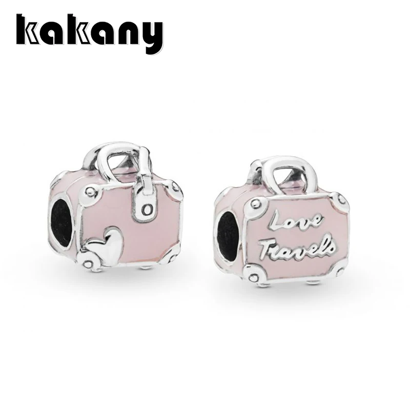 

2019 Summer Collection New Style 925 Sterling Silver Pink Travel Bag Charm Suitable Fits Pandora Bracelet Bangle DIY Jewelry