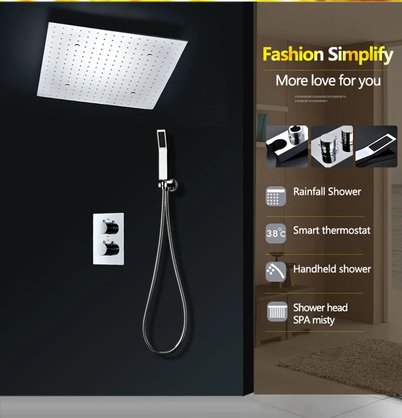 SPA Big Rain Shower Faucets Modern Shower Ceiling 20'' Showerheads Panel 304 Stainless Steel Shower Set & Bath Shower Mixer (12)