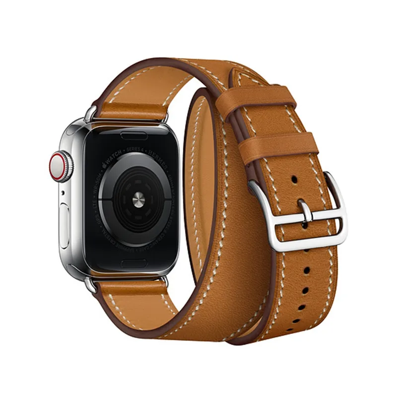 Новые цвета двойной тур кожаный ремешок для Apple Watch 44 мм 40 Часы Браслет замена