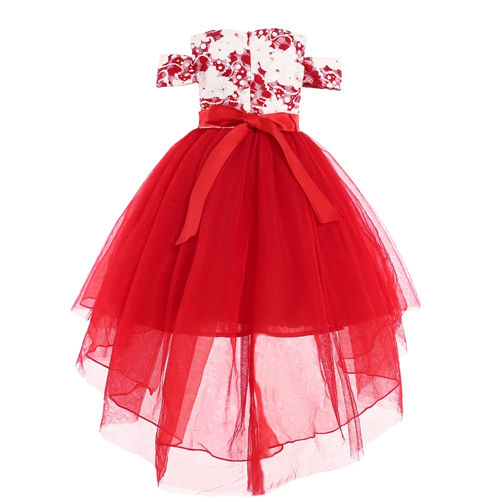 2018 New Flower Princess Girls Dress Off Shoulder Wedding Party Kids Lace Dresses For Girls Big Bow Children Costumes 10 Years (1)