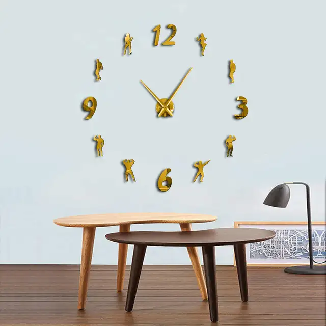 GYM DIY Large Wall Clock Exercise Bodybuilder 3D Wall Watch Big Time