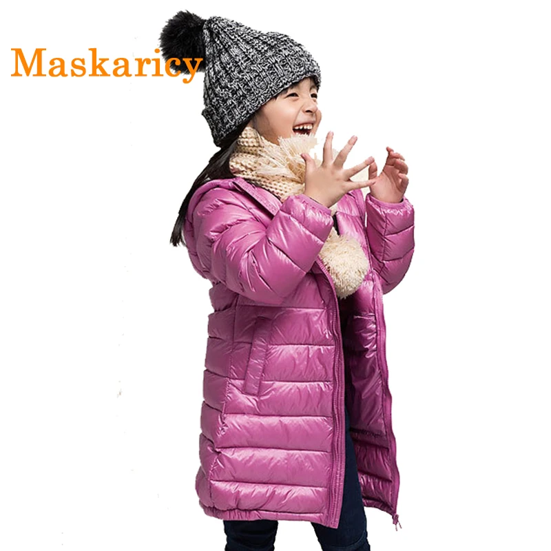 ФОТО Girls Winter Light White Duck Down Coat Kids Jacket Hooded Long Sections Children Clothes Receive Warm Parka Outerwear Snowsuit