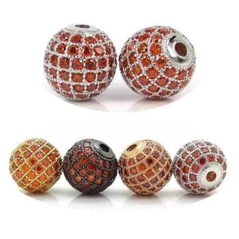 

New Silver Color Micro Pave Garnet CZ Spacers Round Beads Fit For Bracelets Necklace Jewelry DIY Accessories 6mm 8mm 10mm 12mm