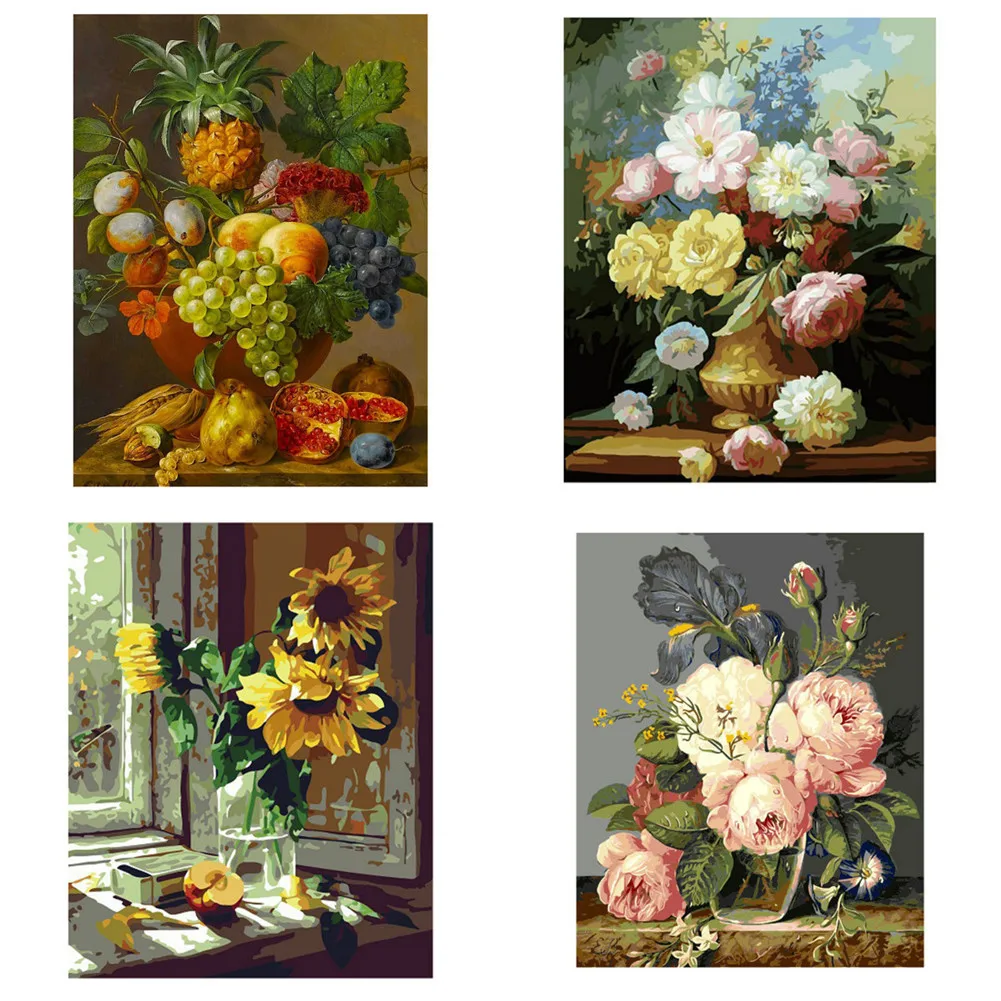 

Frameless Flower&Fruits DIY Oil Painting By Numbers Kits Wall Art Picture Home Decor Acrylic Paint On Canvas Artwork Pictures