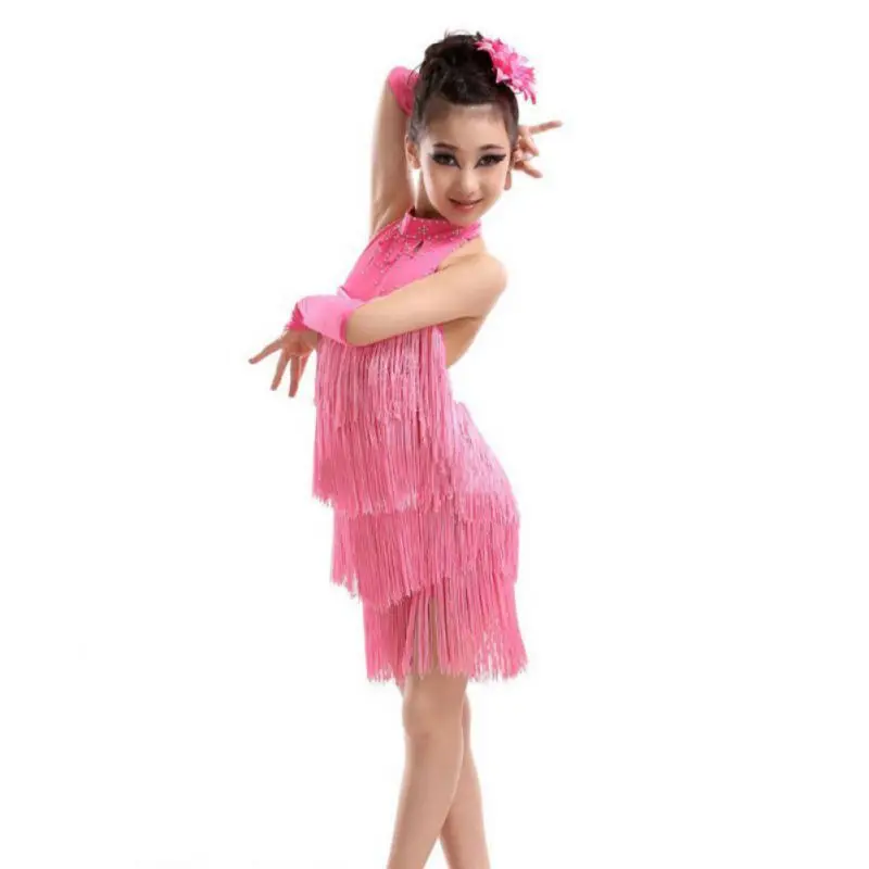 Детские бальные платья с кисточками для латинских танцев, сальсы, танцевальные вечерние платья для девочек