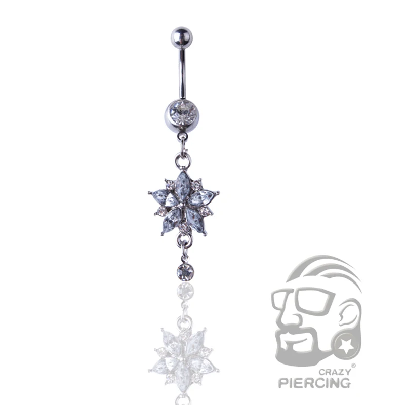 

Clear/Pink/Purple Flower Dangle Belly Button Ring Navel Piercing 316L Stainless Steel Body Jewelry