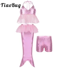 TiaoBug/детский Блестящий купальник-бикини с хвостом русалки для девочек; детские топы на бретельках с шортами; Костюм Русалки; одежда для купания; пляжный купальный костюм