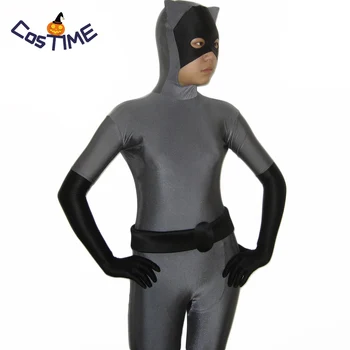 

Sexy Catwoman Cosplay Costume Grey and Black Zentai Full Body Catsuit Batman Costume Halloween Lycra Spandex Bodysuit Custom