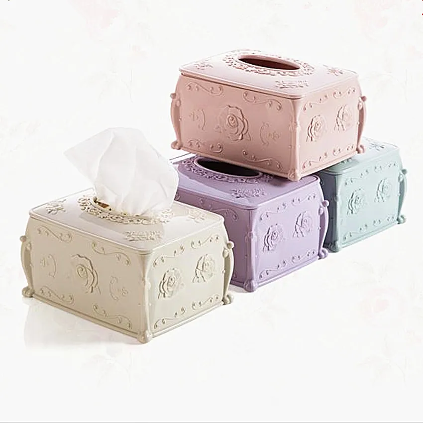 

Free Shipping Elegant Tissue Box Solid Color Rose Emblema Top Opening Durable Plastic Table Decoration Organizer