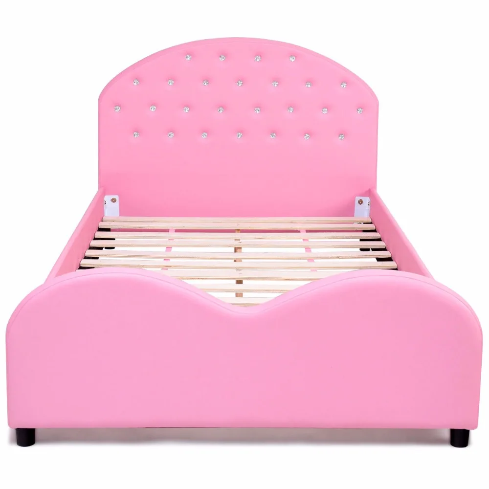 Giantex Kids Children PU Upholstered Platform Wooden Princess Bed Bedroom Furniture Pink HW59101 Giantex Kids Children PU Upholstered Platform Wooden Princess Bed Bedroom Furniture Pink HW59101