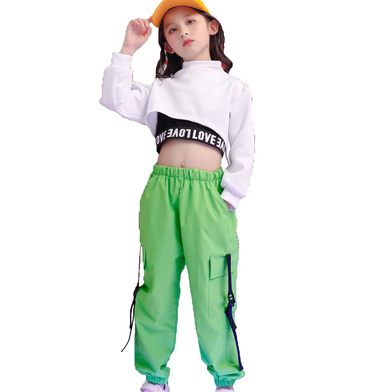 

New Jazz Dance Costumes for Girls Hip Hop Clothing Kids Street Dance Costumes Children Ballroom Dance Wear Long Sleeve Top Vest