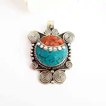 

TBP736 Nepal Vintage Pendants Big Copper Inlaid Colorful Stone Pendant from Nepal