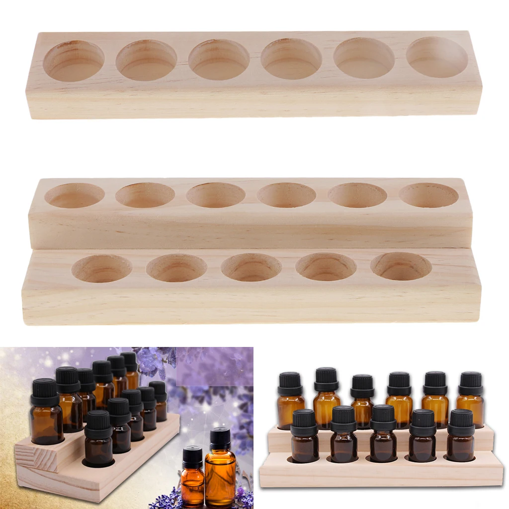 2Set Solid Wood Single Tier Aromatherapy Perfume Essential Oil Display Stand Storage Organizer Rack Holder for 5ml -15ml Bottles