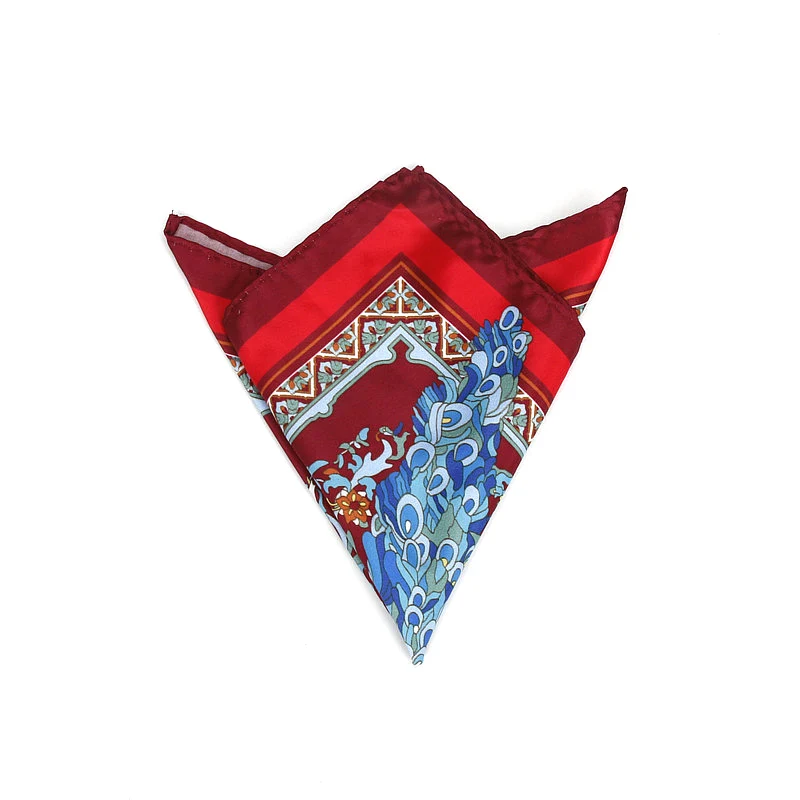 Men's Brand Handkerchief Vintage Birds Pocket Square Soft Hankies Wedding Party Business Artificial Silk Chest Towel Gift Pocket Square Mini Handkerchief