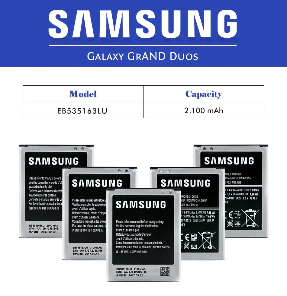 samsung Replacemt аккумулятор EB535163LU для samsung Galaxy Grand Duos i9082 i879 i9080 i9168 i9118 Neo+ i9060 2100 mAh