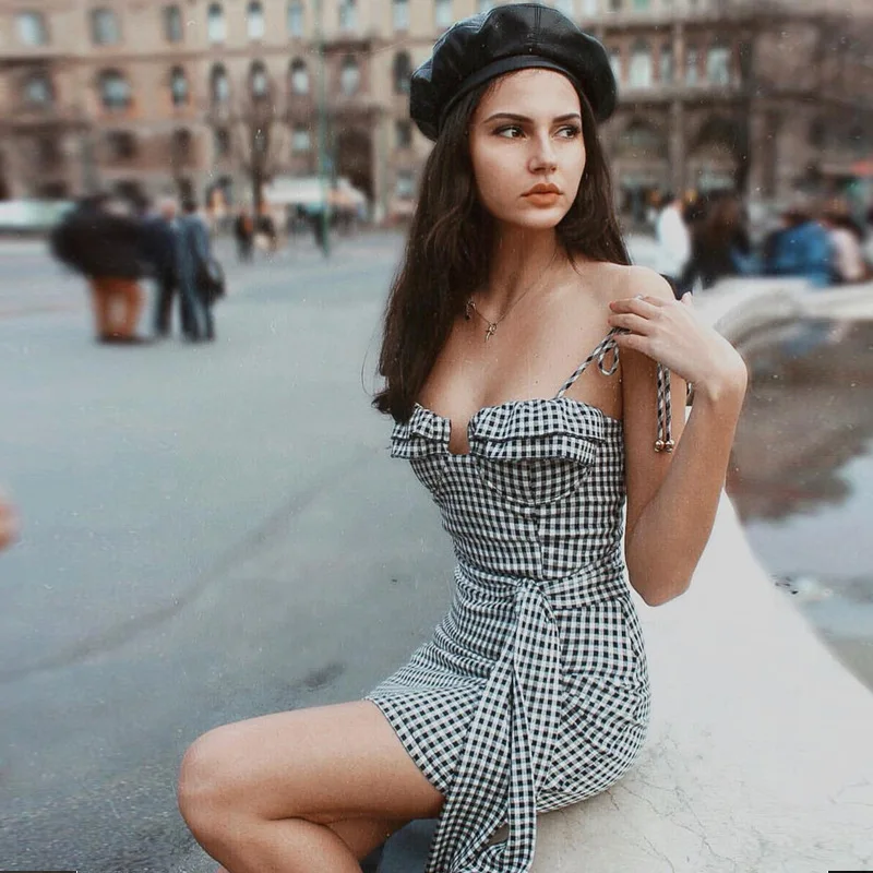 

2019 hot women one-neck plaid dress Women's sling sexy dresses
