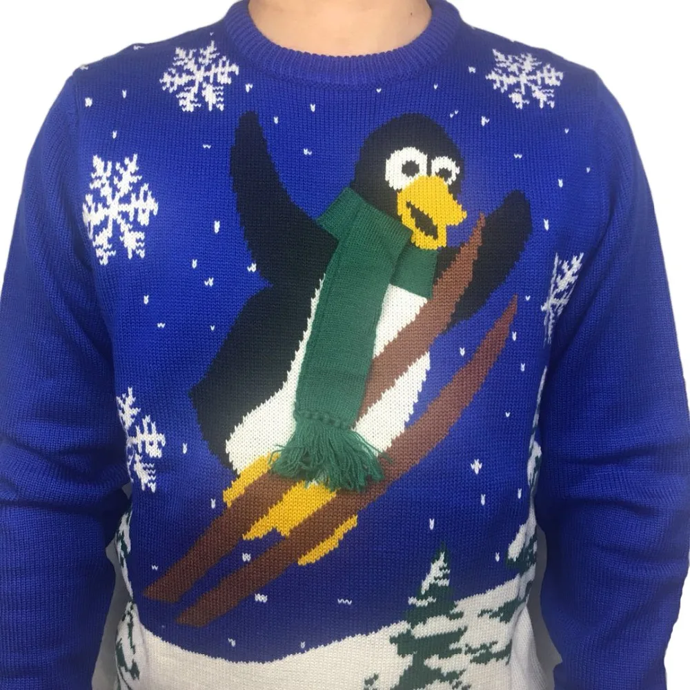 Knitted Funny Skiing Penguin Pattern Ugly Christmas Sweater for Men and Women Cute Ladies Knit Xmas Pullover Jumper Oversized Knitted Funny Skiing Penguin Pattern Ugly Christmas Sweater for Men and Women Cute Ladies Knit Xmas Pullover Jumper Oversized