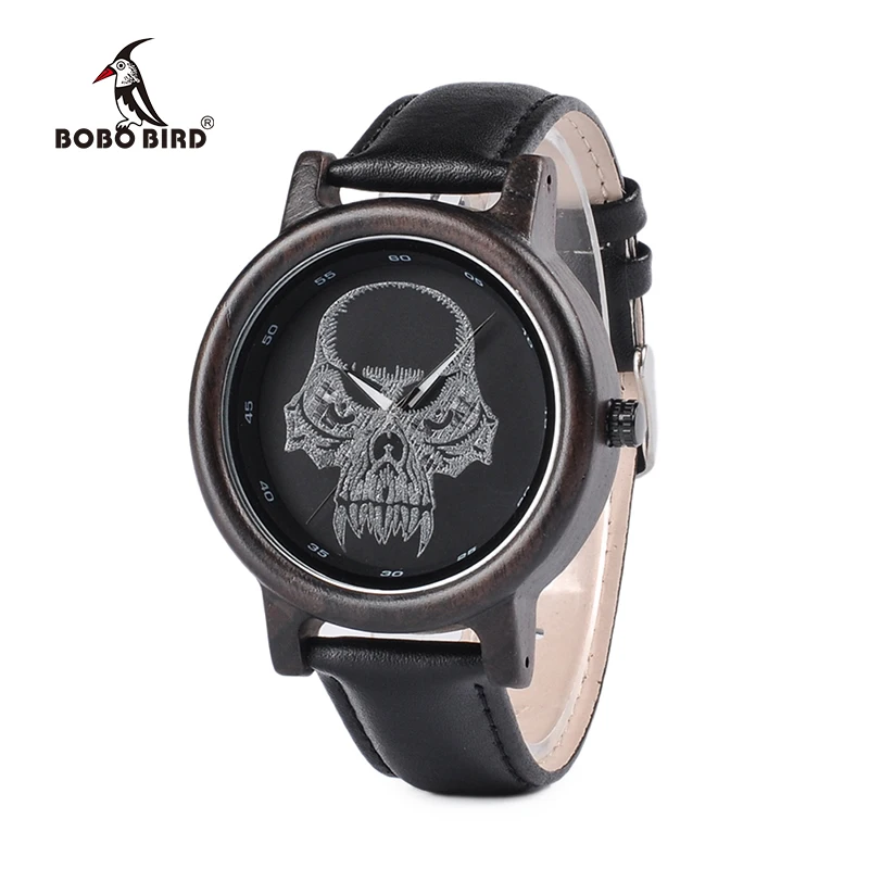 BOBO BIRD wholesale Bamboo Wooden Watches Mens Womens wood skull Quartz Watch In Gift Box