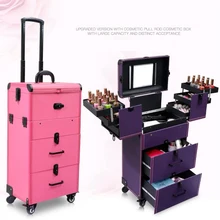 Women multi-layer large-capacity cosmetic case Box Nail tattoo Rolling luggage bag makeup case multi-function trolley suitcase