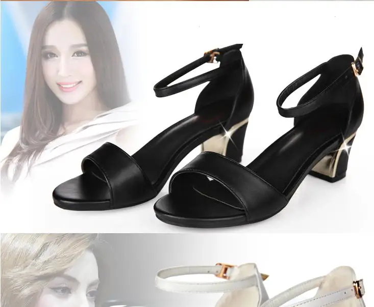 Altos Hebilla Matte Black Negro Verano Mujeres Coreano Abierta Mujer Cuero azul Grueso Blanco Con De negro Punta 2016 Sandalias Pu Tacones Zapatos wXHqPZUUW